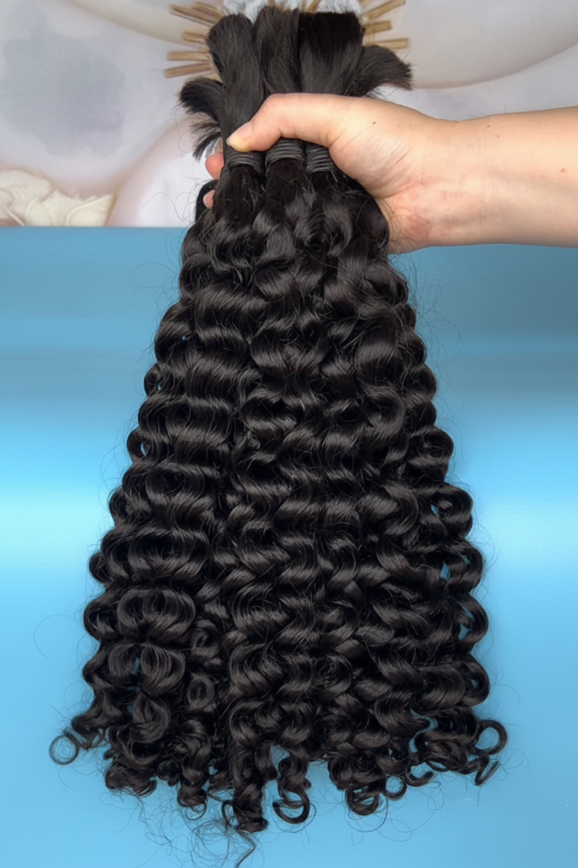 No Weft Virgin Bulk Human Hair – Curly 2