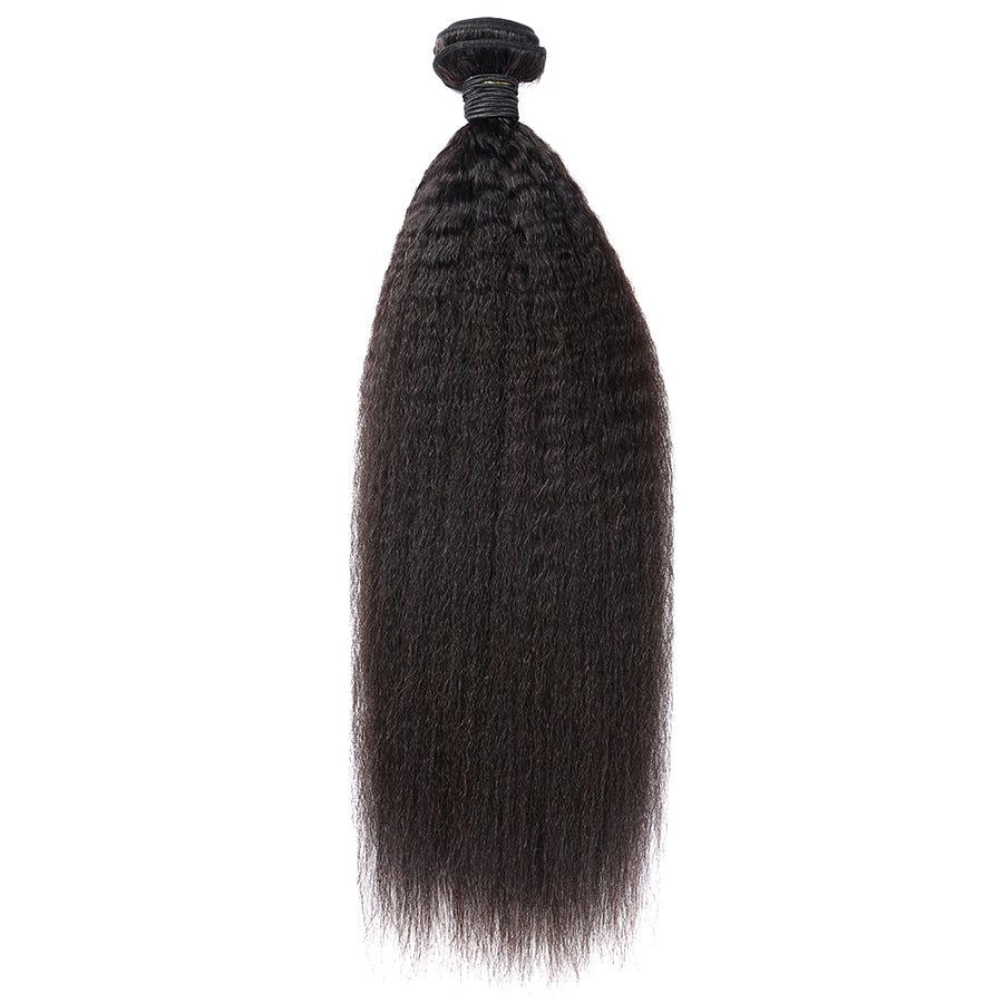 Raw kinky straight hair bundle on white background