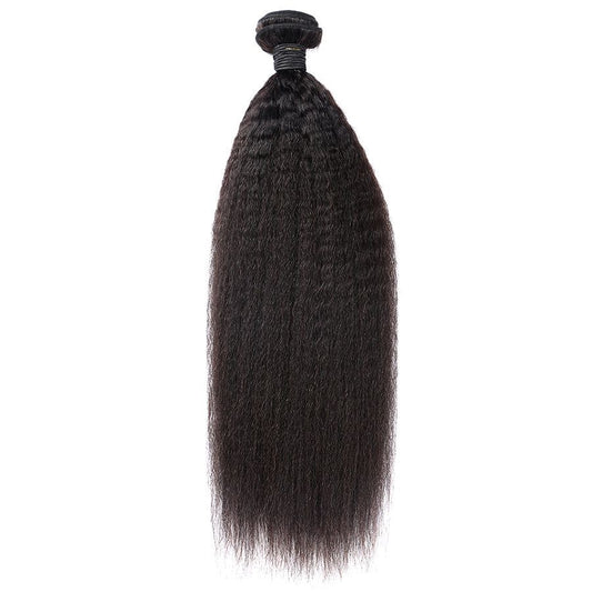 Raw kinky straight hair bundle on white background
